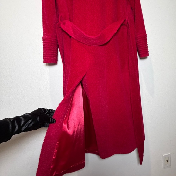 Sentaler Red Baby Alpaca Long Large Notched Collar Wrap Coat Sz XL - Picture 12 of 15